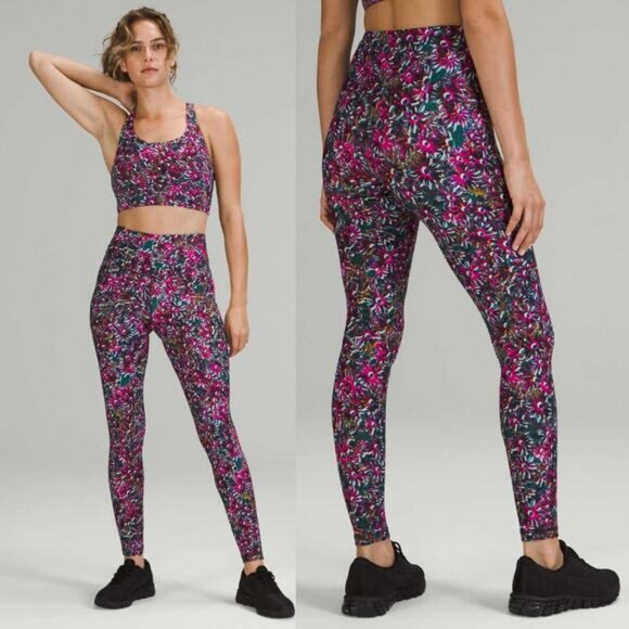 LULULEMON Base Pace High-Rise Fleece Tight 28" Size 6 Floral Electric Multi - Picture 1 of 9